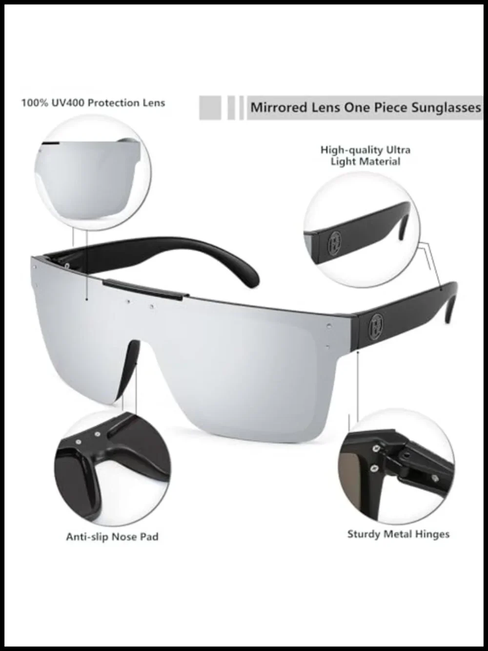 Oversized Square Flat Top Shield Sunglasses, UV400 Polarized Lenses, Unisex